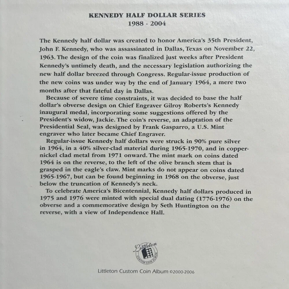 Littleton Kennedy Half Dollar Album 1988-2004 #LCA50 Album no coins